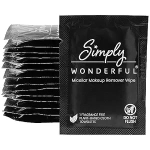 Simply Wonderful Makeup Wipes Remover - Micellar Water Makeup Remover Wipes Individually Wrapped - Facial Cleansing to Remove Makeup, Mascara, Lipstick, Oil and Dirt, 100 Bulk Makeup Wipes