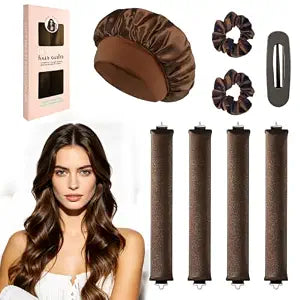 Heatless Curls Overnight Set, 4 Heatless Curling Rods with Satin Bonnet
