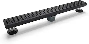 24 Inch Linear Shower Drain with Removable Grate, Matte Black Shower Drain with Accessories, CUPC Certified Stainless Steel Rectangle Floor Drain Hair Catcher with Leveling Feet
