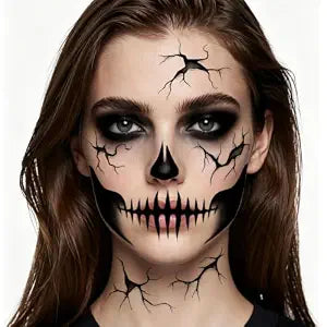 Halloween Face Tattoos Temporary Black Tattoo for Men and Women, Adult, Skeleton Mouth Tattoo Face Sticker, Horror Zombie Witch Makeup Kit, Scary Halloween Face Decals 4 Sheets