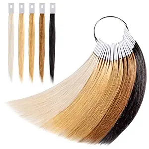 Noverlife 30PCS Pure Human Hair Color Swatches, Natural Hair Testing Rings for Salon Hairdressing Practice