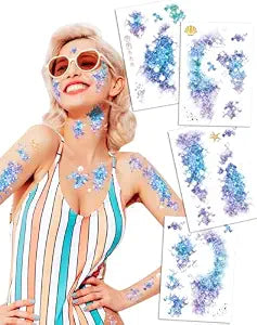 16 Sheets Halloween Mermaid Scale Temporary Tattoos,Decoracion De Sirena Para Cumpleaï¿½ï¿½Os,Mermaid Temporary Tattoos for Adults Kids Costume Ma