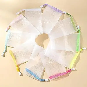 10 PCS Exfoliating Mesh Soap Pouch Double Layer Thicken Foam Net Soap Saver Sack Drawstring Holder Bags Bubble Mesh Bags (Multicolor)