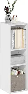 Furinno Fulda Book Shelf, 3-Tier Narrow Storage Cabinet, Bookcase with 10-in Width Storage Shelf, 9.3 x 9.8 x 31.5, for Living Room, Bedroom, Home Office, White