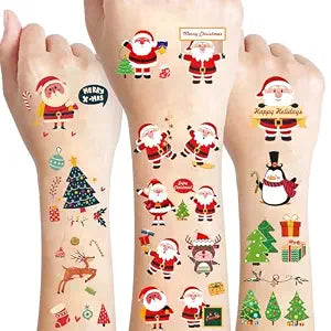 Christmas Temporary Tattoos, 240PCS Cartoon Xmas Body Stickers, Santa Claus Snowman Reindeer Socks Face Fake Tattoo Makeup, Christmas Holiday Party Favor Supplies Decorations Boys Girls