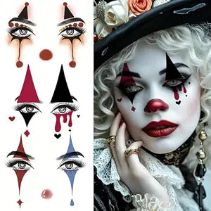15 Pcs Halloween Clown Face Eye Makeup Tattoos Stickers Clown Eyeliner Eyeshadow Fake Temporary Tattoo Stickers for Women Halloween Day of Dead Carnival Masquerade Party