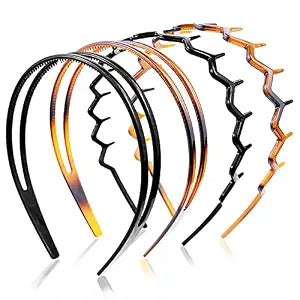 REDANHA 4-Piece Plastic Hairband Set - Zigzag Headband with Sharks Tooth Design, Non-Slip Double Row Teeth Hair Comb for Women & Girls - Black & Brown