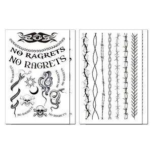 4 Sheets No Ragrets Barbed Wire Halloween Temporary Tattoos