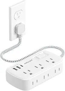 Short Extension Cord 1 FT - Small Power Strip Flat Outlet Extender Surge Protector with 6 AC Outlets & 3 USB Ports, Mini Extension Cord Flat Wall Plug for Home Office Dorm Kitchen Bathroom Essentials