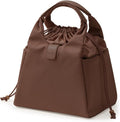 EACHY Drawstring Lunch Bag for Women Insulated Cute Bucket Lunch Box Tote Reusable Work Lunch Pail with 2 Side Pockets Thermal Cooler Handbag for Office Commute Gymï¼ˆBrownï¼‰
