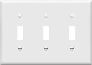 ENERLITES Triple Light Switch Wall Plate, Gloss Finish, Standard Size 3-Gang 4.50" x 6.38", Unbreakable Polycarbonate Thermoplastic, 8813-W, White