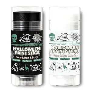 Halloween Face Paint Stick Set ï¿½ï¿½ï¿½ White & Black Face Body Hair Paint Sticks, Water-Based Washable Non-Toxic Cream Makeup for Skeleton Skull Zombie Cosplay, SFX Clown Costume, Party & Festival Bo