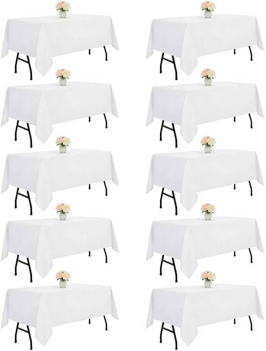 DRESSMAKER 10 Pack White Table Cloth Rectangle 60X102 Inch Fit 6FT Table