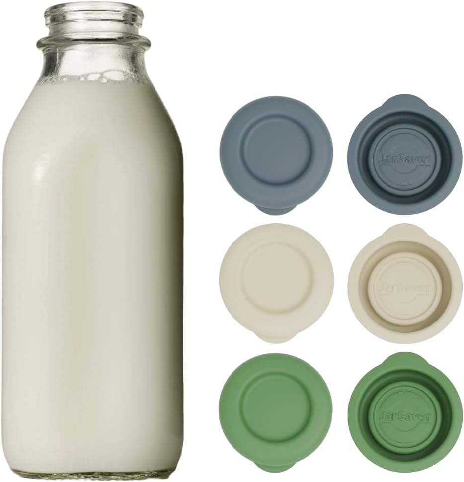 JARSAVER Silicone Replacement Caps | 48mm Diameter Bottle Lids That Fit Perfectly Stanpac & Libbey Milk Glass Bottles | Reusable, Long-Lasting and Easy to Clean Bottle Caps (Multi Colour, 6 Pack)