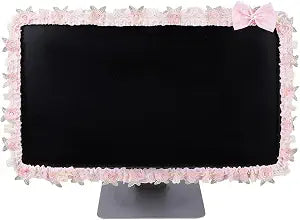 CREATCABIN 23''-26'' Cute Computer Monitor Cover with Bow Tie Lace Pink Computer Monitor Protective Cover Screen Elastic Dustproof Display Furry Bowknot Decoration Protector for PC Tablet Laptop TV