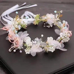 AHONEY Pink Flower Headband for Women Fairy Crown for Girls Butterfly Headband Elf Crown Wedding Fairy Accessories Headpiece
