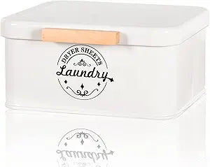 SACREDAY Dryer Sheet Holder with Hinged Lid for Laundry Room Organization. Metal Dryer Sheet Dispenser Container, Farmhouse Laundry Room Decor and Accessories for Dryer Sheets Holder, Cream