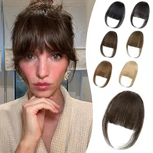 Clip in Bangs Real Human Hair Wispy Bangs Hair Clip, Dark Brown