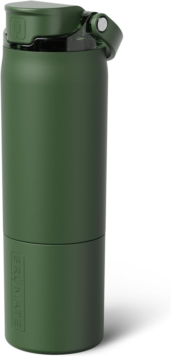 BrueMate Rise 25oz Water Bottle With 100% Leakproof Covered Silicone Straw | Insulated Stainless Steel Water Bottle | Cup-Holder Friendly | Fast Flow | Soft Sip Silicone Spout | BPA-Free (OD Green)