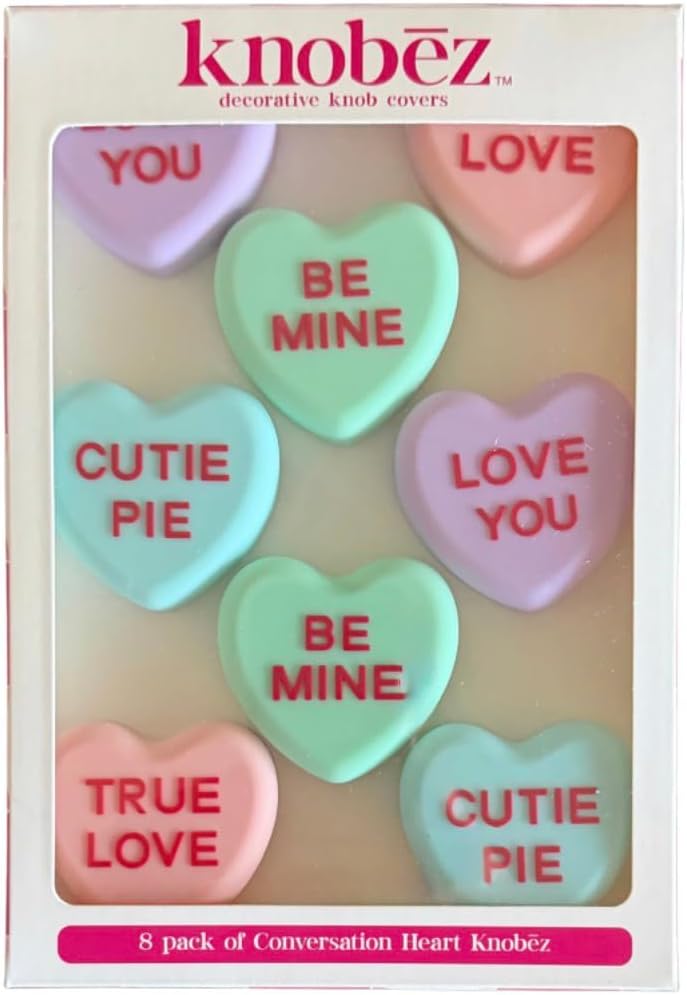 KnobÄ“z 8pk Decorative Knob Covers - Valentine Conversation Hearts Decor