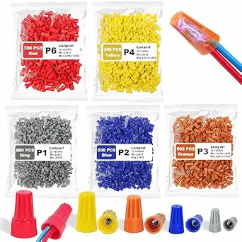 Lenporl 2500 PCS Wire Nuts Assortment Kit Electrical Wire Connectors Screw Terminals Insulating Insert Twist Electrical Wire Connectors Nut with Spring Portable Wire Caps for Quick Connection, 5 Sizes