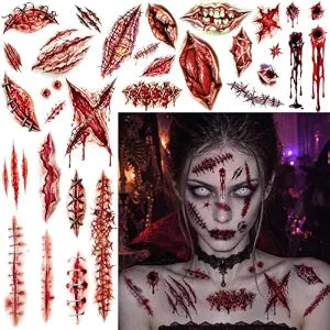 18 Sheets Halloween Scar Temporary Tattoos for Adults & Kids