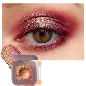 Holographic Multichrome Cherry Gold Glitter Eyeshadow Palette with Eyeshadow Brush, Rich Chameleon Color Shimmer Metallic & Long Lasting & Buildable Eye Shadow, High Pigment Single Eye Makeupï¿½ï¿½ï