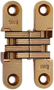 SOSS - 204CUS4 Model #204 Mortise Mount Invisible Hinges with 4 Holes, Zinc, Satin Brass Finish, 2-3/8" Leaf Height, 1/2" Leaf Width, 23/32" Leaf Thickness, 7 x 1-1/4" Screw Size (1 Pair)