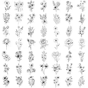 AWLEE Temporary Tattoos for Women Girls Small Black Flower