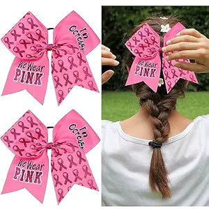 Pink Hair Bows Breast Cancer Awareness Girls Cheer Bows Large Glitter Ponytail Pink Hair Bows For Girl Cheerleader Hair Access Band Handmade for Teens Women 2PCS