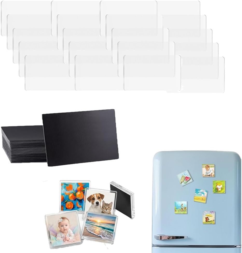 DIY Clear Acrylic Fridge Magnet Kit with Adhesive Backing, Acrylic Refrigerator Magnets for Photos, Custom Picture Magnet Making Craft Set for Kitchen Office Classroom Decor