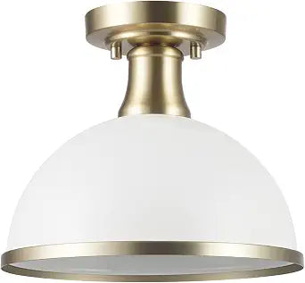Globe Electric 66000037 1-Light Semi-Flush Mount Ceiling Light, Matte White, Brass Accents, Bedroom Lighting Fixtures Ceiling, Dining Room Fixture, Timeless Lighting for Hallway or Dining Room