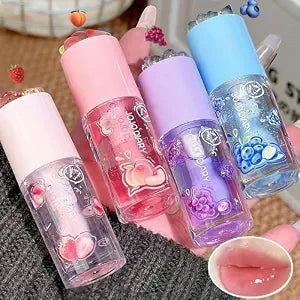 4 Pcs Hydrating Lip Gloss Oil Set, Fruit Flavored Gloss, Moisturizing Lip Blam Lip Skincare, Plumping Lip Oil Non-Sticky & Glossy Finish, Cute Lip Make-Up for Girls, Party Gift