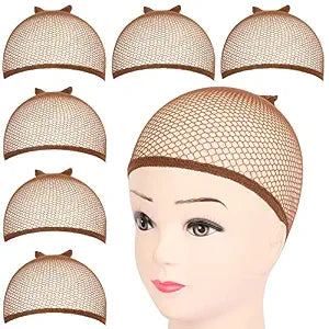 Fandamei Wig Cap, 6PCS Wig Caps for Women Kids Brown, Mesh Wig Cap Net, Closed End Hair Nets, Nylon Hair Net for Wigs for Halloween Rave Party Cosplay