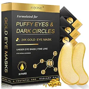 24K Gold Under Eye Patches (30 Pairs), Collagen Eye Masks for Dark Circles and Puffiness, Eye Patches for Women Puffy Eyes, Revitalizes and Refreshes Your Skin