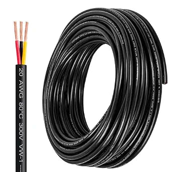 20 Gauge Wire 3 Conductor,20 AWG Electrical Wire Stranded PVC Cord Oxygen-Free Copper Cable,50FT 3 Core Pure Copper Flexible Cable Wire for LED Lamp Lighting Strips Automotive (20AWG-3C, 50FT)