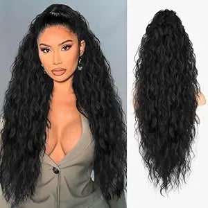ORSUNCER Ponytail Extension Claw 30" Curly Pony Tail Clip in Hair Extensions Fluffy Natural Looking Synthetic Hairpiece for Women Black