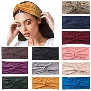 Yeshan 12 Pack Wide Twist Headbands for Women No slip Turban Headband Stretchy Criss Cross Head bands Yoga Workout Sport Hair bands Solid colors Bandana Headbands