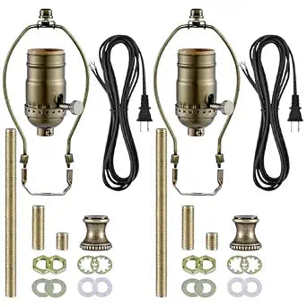 Lamp Making Kit, Make a Lamp or Repair Kit, 3-Way Light Socket with Matching Cord and Harp Set, Wiring Kit for Table Floor Lamp, Essential Hardware for DIY Light Design or Repair (Antique Brass, 2)