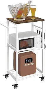 Kitchen Microwave Stand Cart with Storage Rack, White