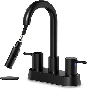 Lead-Free Black Utility Bathroom Sink Faucet with Pull Out Sprayer