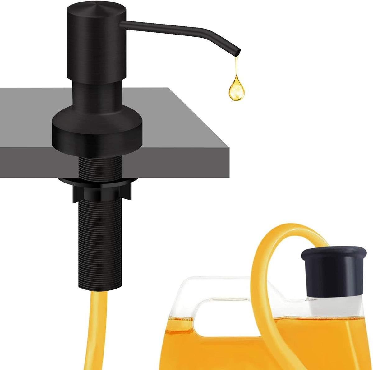 Sink Soap Dispenser for Kitchen Sink, Countertop Built in Sink Soap Dispenser with 47''Extension Tube kit, No Need to Fill The Little Bottle Again (Black)