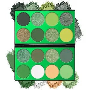 16-Color Green Eyeshadow Palette for Halloween Witch, Goth & Zombie Makeup