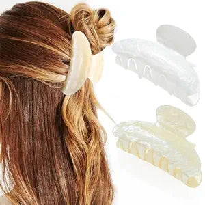 CAKURE Acrylic Claw Clips White Hair Clips Medium Claw Clips Hair Accessories for Women and Girls (Pack of 2) (d-white&beige)