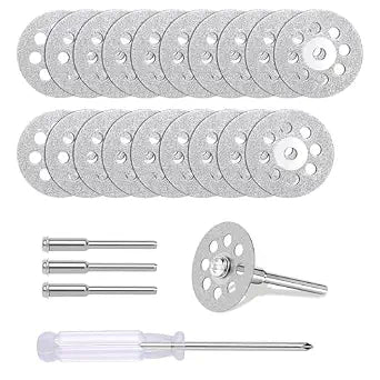 20 PCS Professional 545 Diamond Cutting DiscsDiamond Cutting Wheel Kit for Dremel Rotary Tools | 22mm Blades + 4 Mandrels & Screwdriver