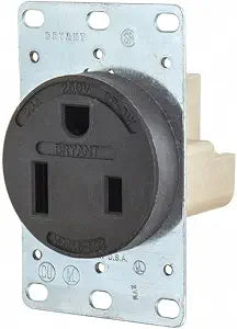 Bryant Electric 9650FR 50 Amp 250V NEMA 6-50R Flush Straight Blade Receptacle, Black