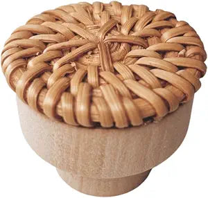6pc Boho Rattan Knobs for Dresser, Drawers, Cabinet; Handmade Boho Wicker Woven Decorative Pulls Handles Home Decor Boho Wood Furniture (Caramel)