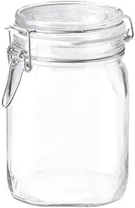 Bormioli Rocco Fido Collection, 33. Oz. Food Storage Glass Jars, Airtight Rubber Seal & Glass Lid, With Stainless Wire Clamp, Mason Jar, Made In Italy.