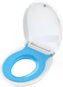 Huttdmel 2-in-1 Round Toilet Seat with Built-In Toddler Seat, Soft Close, Magnetic Child Seat, Never Loosen Hinges, Blue