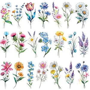 Tazimi 20 Sheets 3D Watercolor Flower Temporary Tattoos